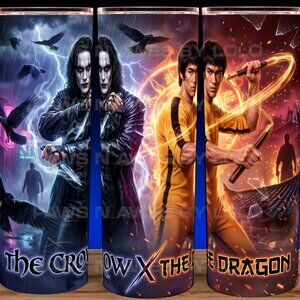 Bruce Lee and Brandon Lee - The Crow and The Dragon Cup Mug Tumbler 20oz